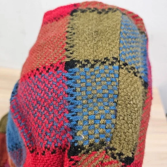 Vintage Hoodie Hat Womens Blue Reversible Patchwork Wool  display picture 1